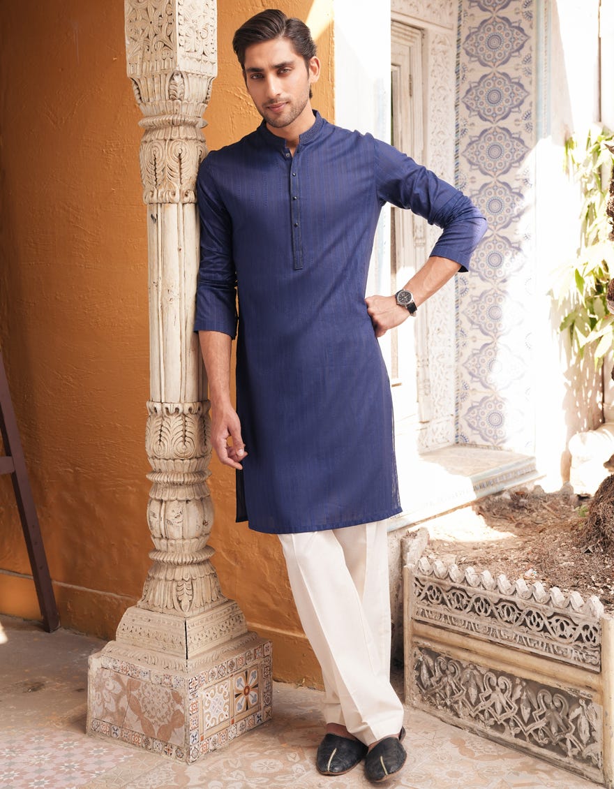 BLUE COTTON SEMI-FORMAL KURTA