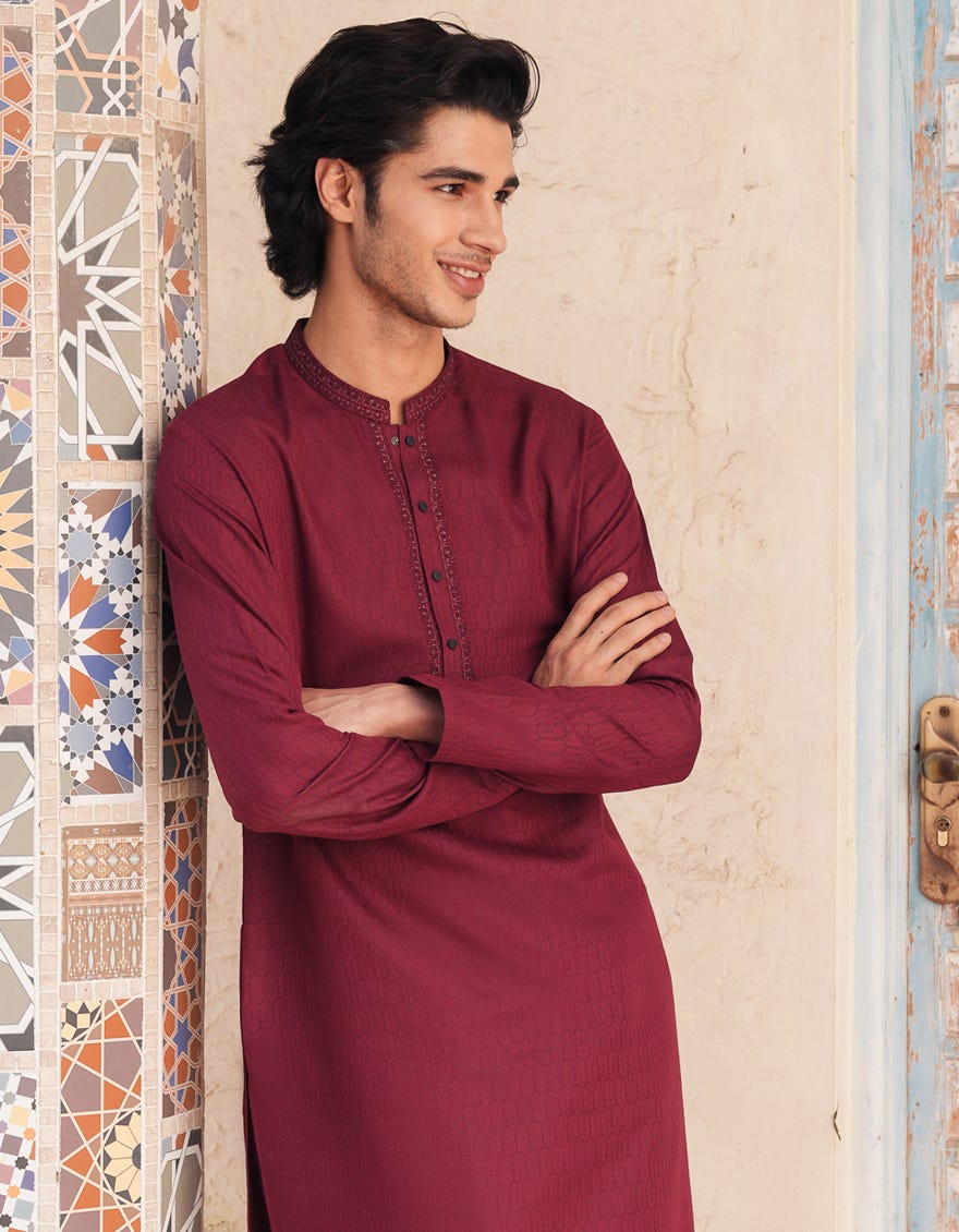 MAROON BLENDED SEMI-FORMAL KURTA