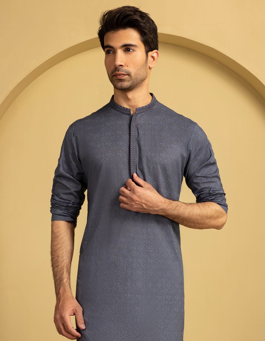 GREY COTTON SEMI-FORMAL KURTA