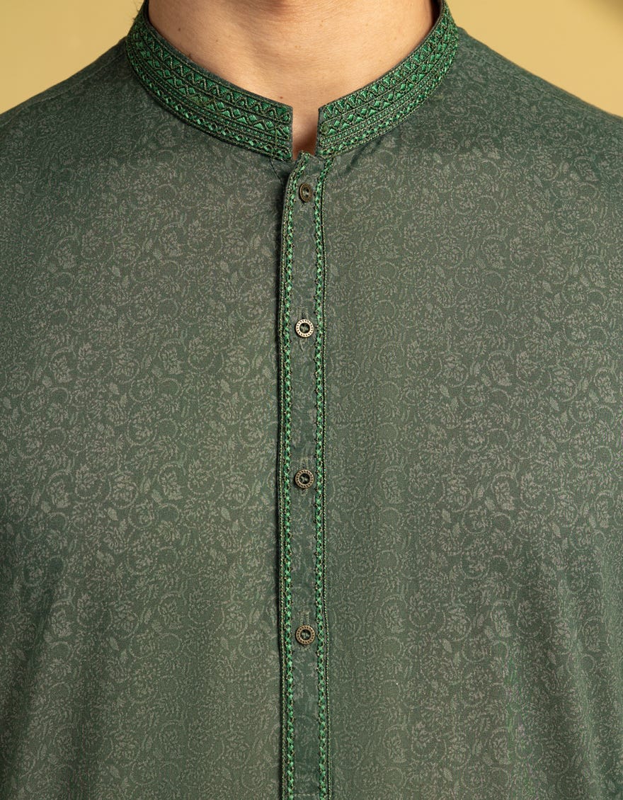 GREEN COTTON SEMI-FORMAL KURTA