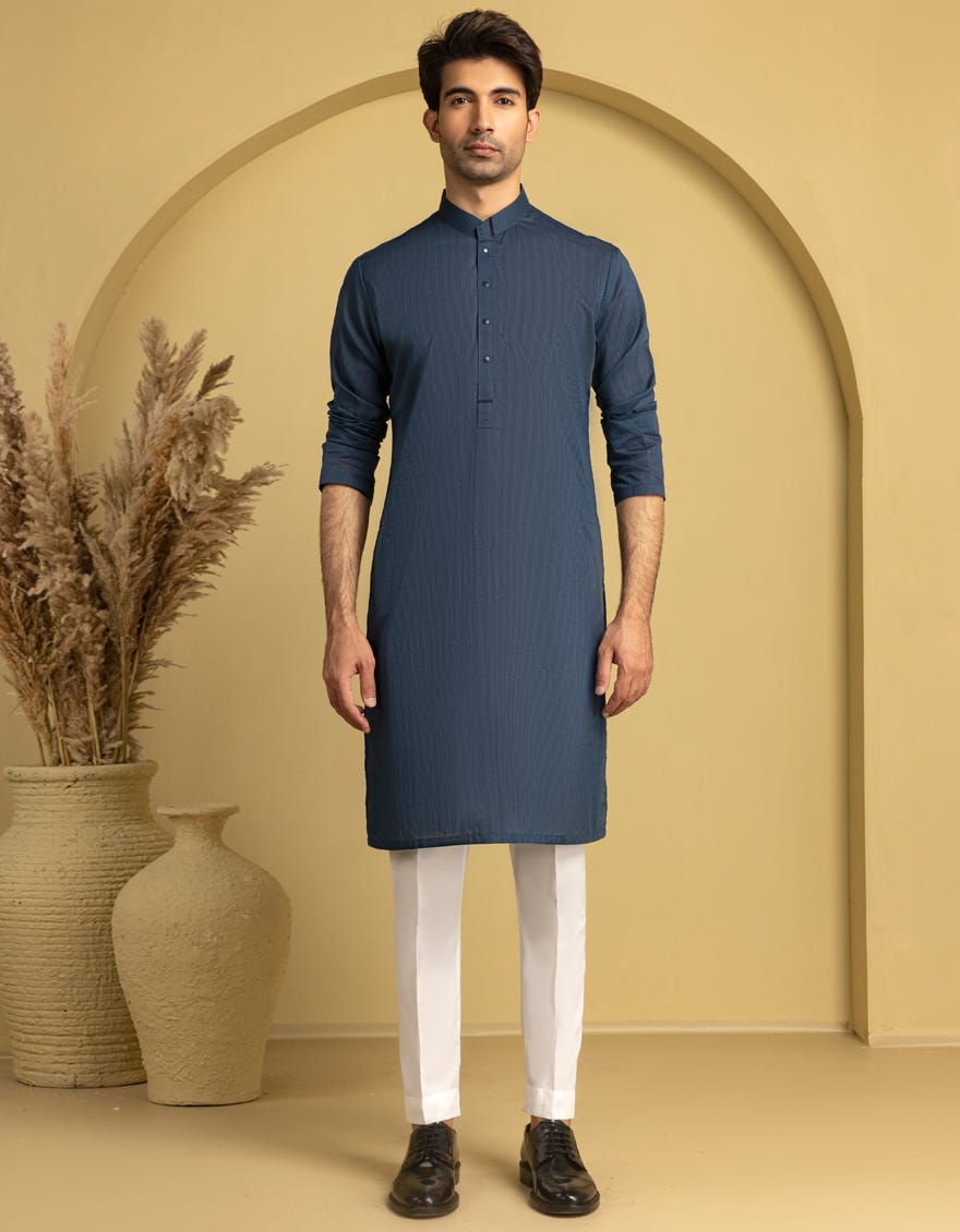 BLUE CVC CASUAL KURTA