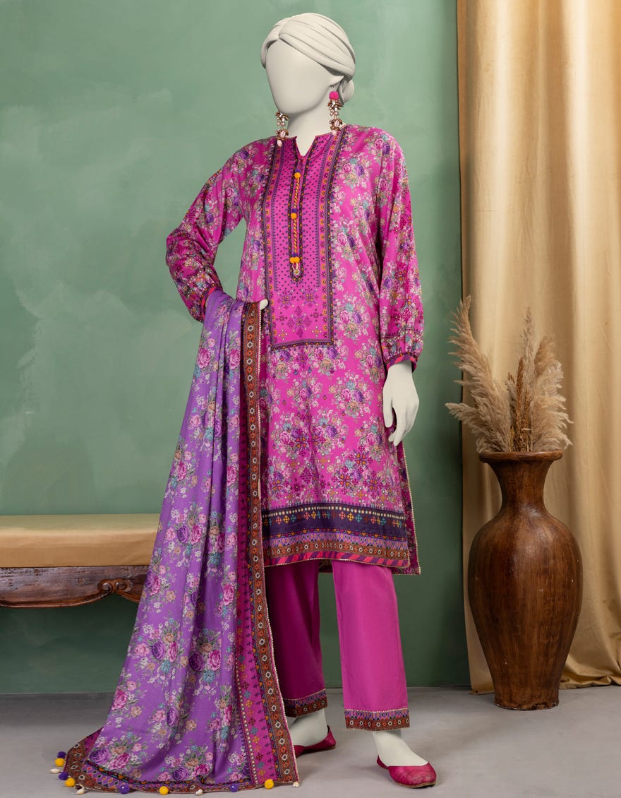 PURPLE LAWN PRINTED UNSTITCHED 3PC