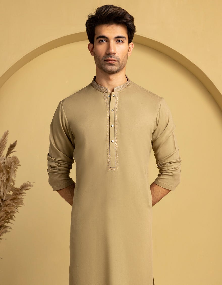 BEIGE BLENDED SEMI-FORMAL KURTA