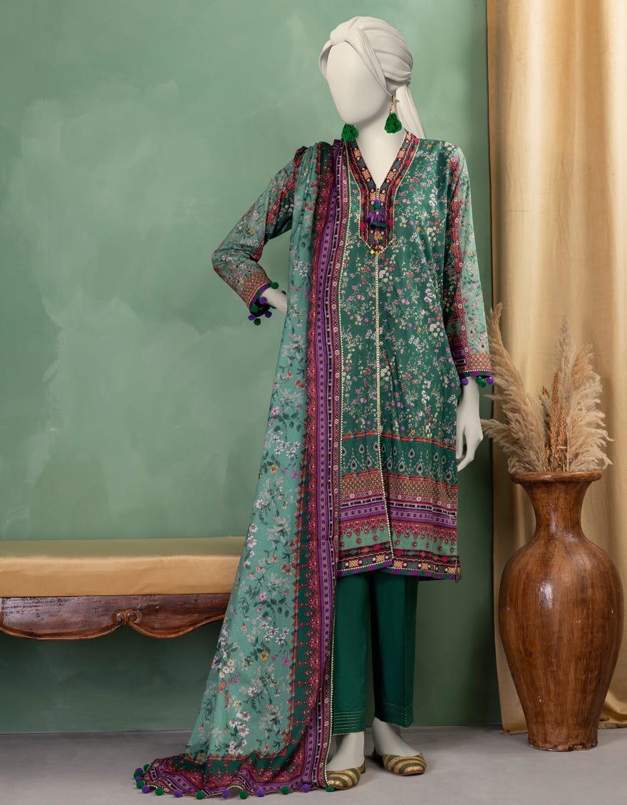 GREEN LAWN PRINTED UNSTITCHED 3PC