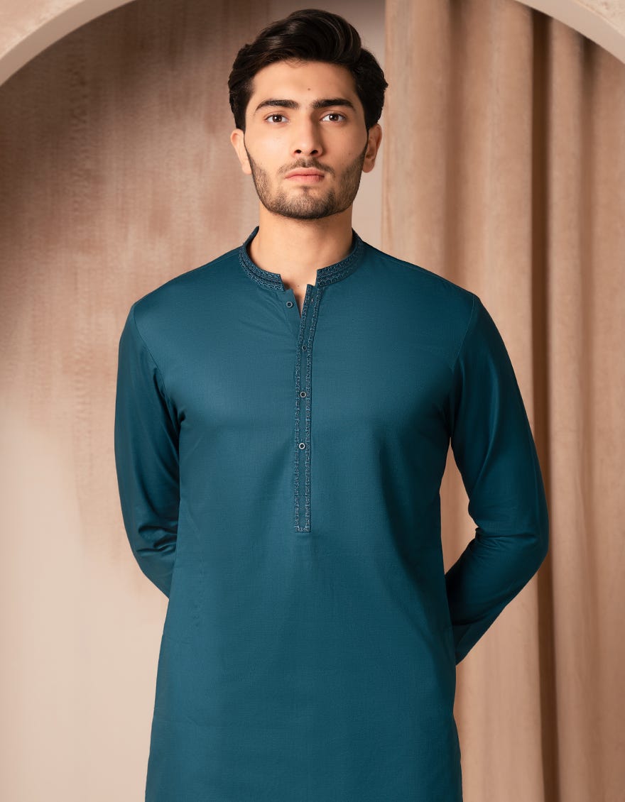 TEAL COTTON SEMI-FORMAL KURTA