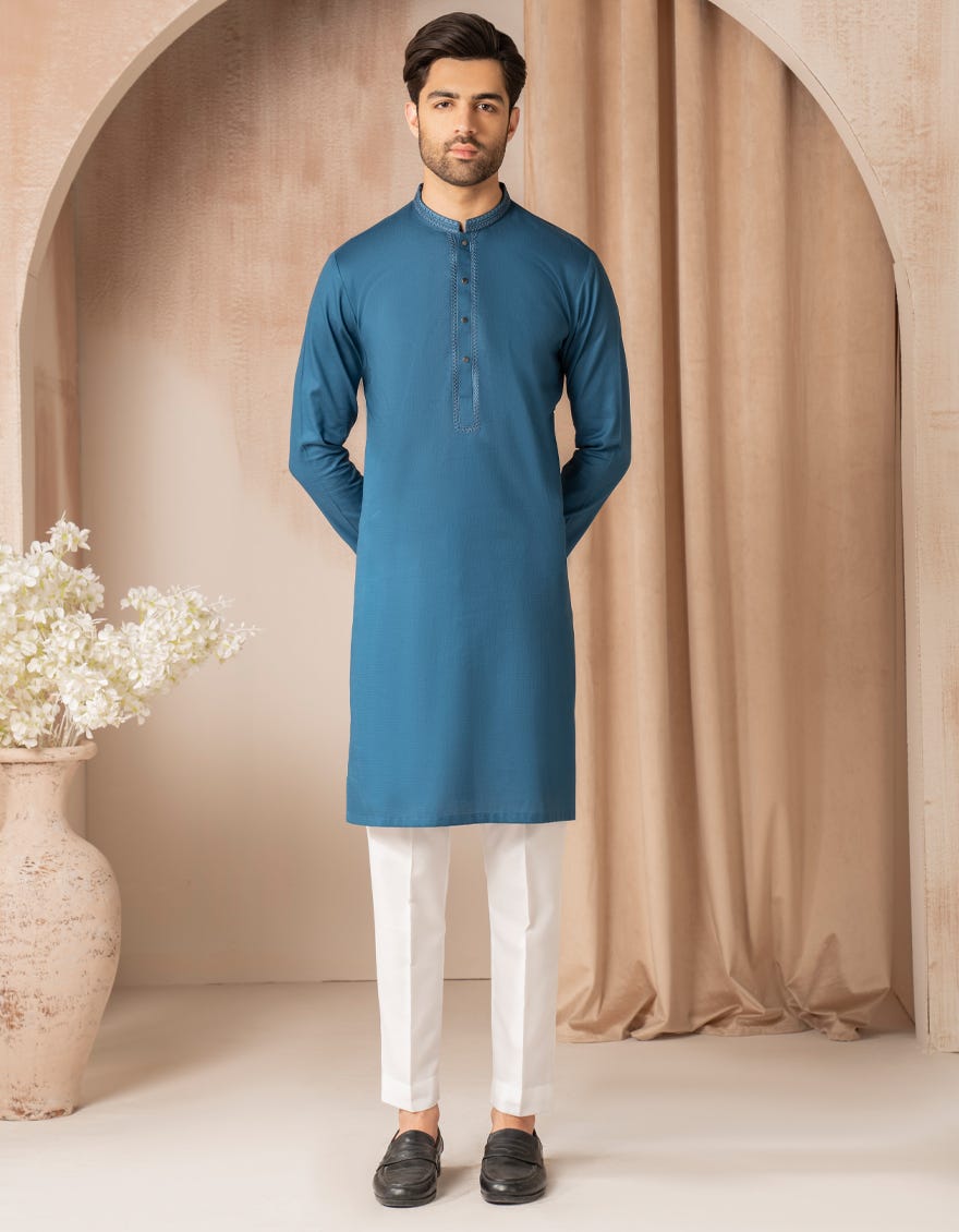 BLUE COTTON SEMI-FORMAL KURTA
