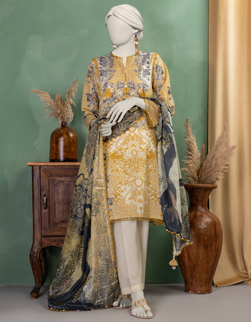 MULTICOLOR LAWN PASTE PRINTED UNSTITCHED 3PC