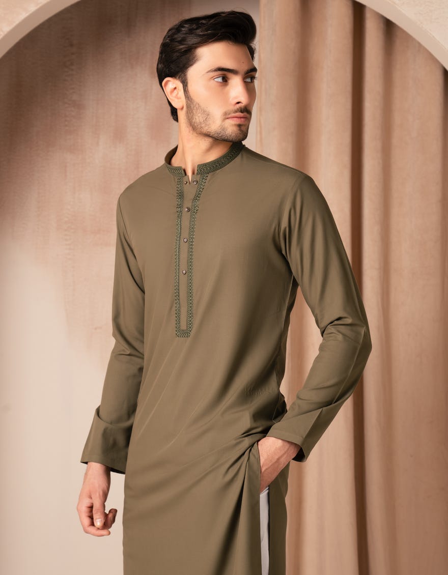 OLIVE SEMI-FORMAL KURTA