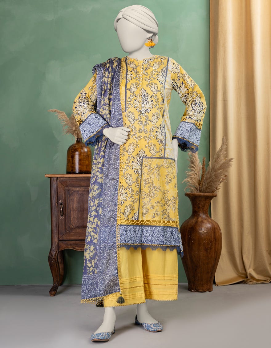 MULTICOLOR LAWN PASTE PRINTED UNSTITCHED 3PC