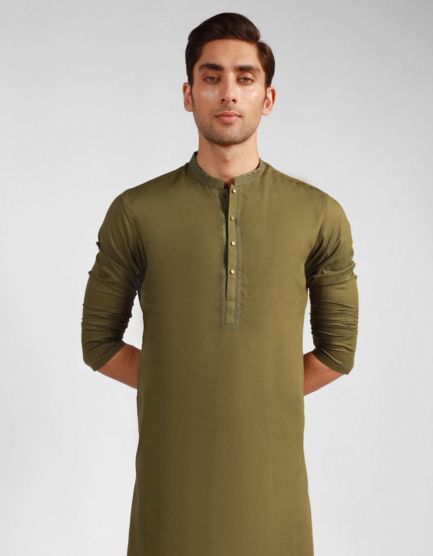 mehndi-green-blended-semi-formal-kurta-jjka33554