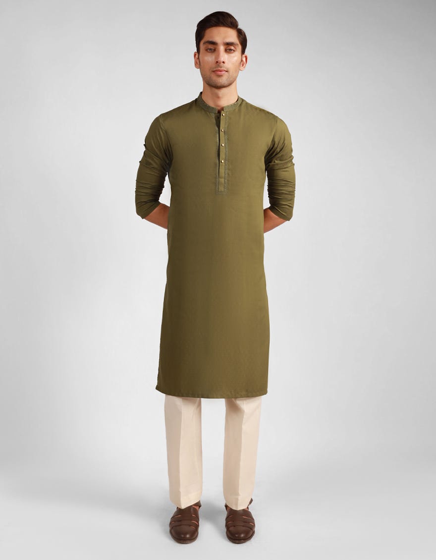 mehndi-green-blended-semi-formal-kurta-jjka33554