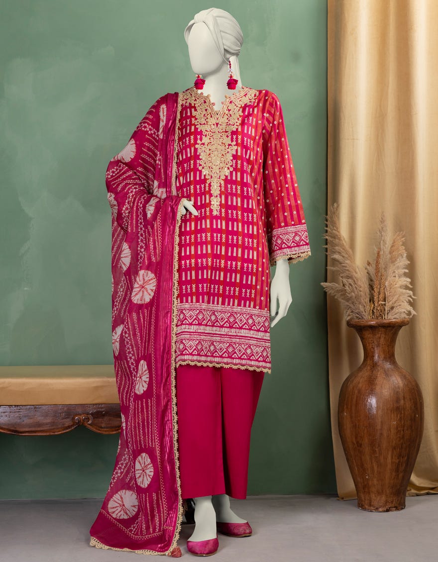 PINK LAWN EMBROIDERED UNSTITCHED 3PC