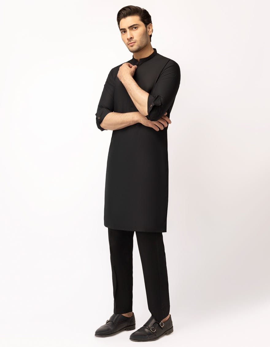 BLACK SEMI-FORMAL KURTA TROUSERS