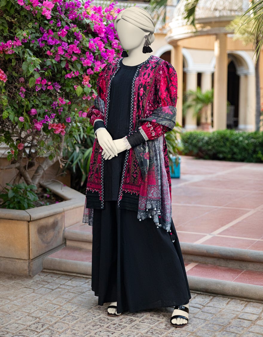 BLACK LAWN EMBROIDERED UNSTITCHED 3PC