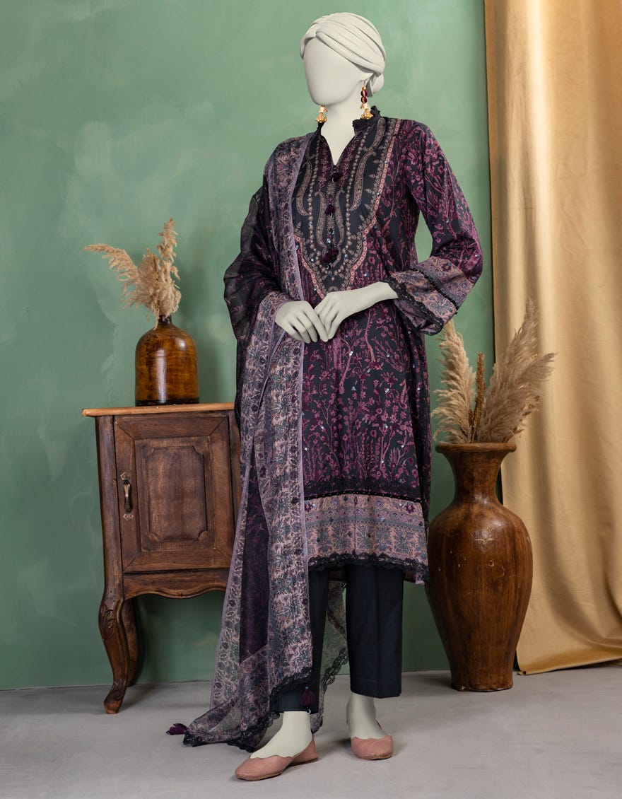 BLUE LAWN EMBROIDERED UNSTITCHED 3PC