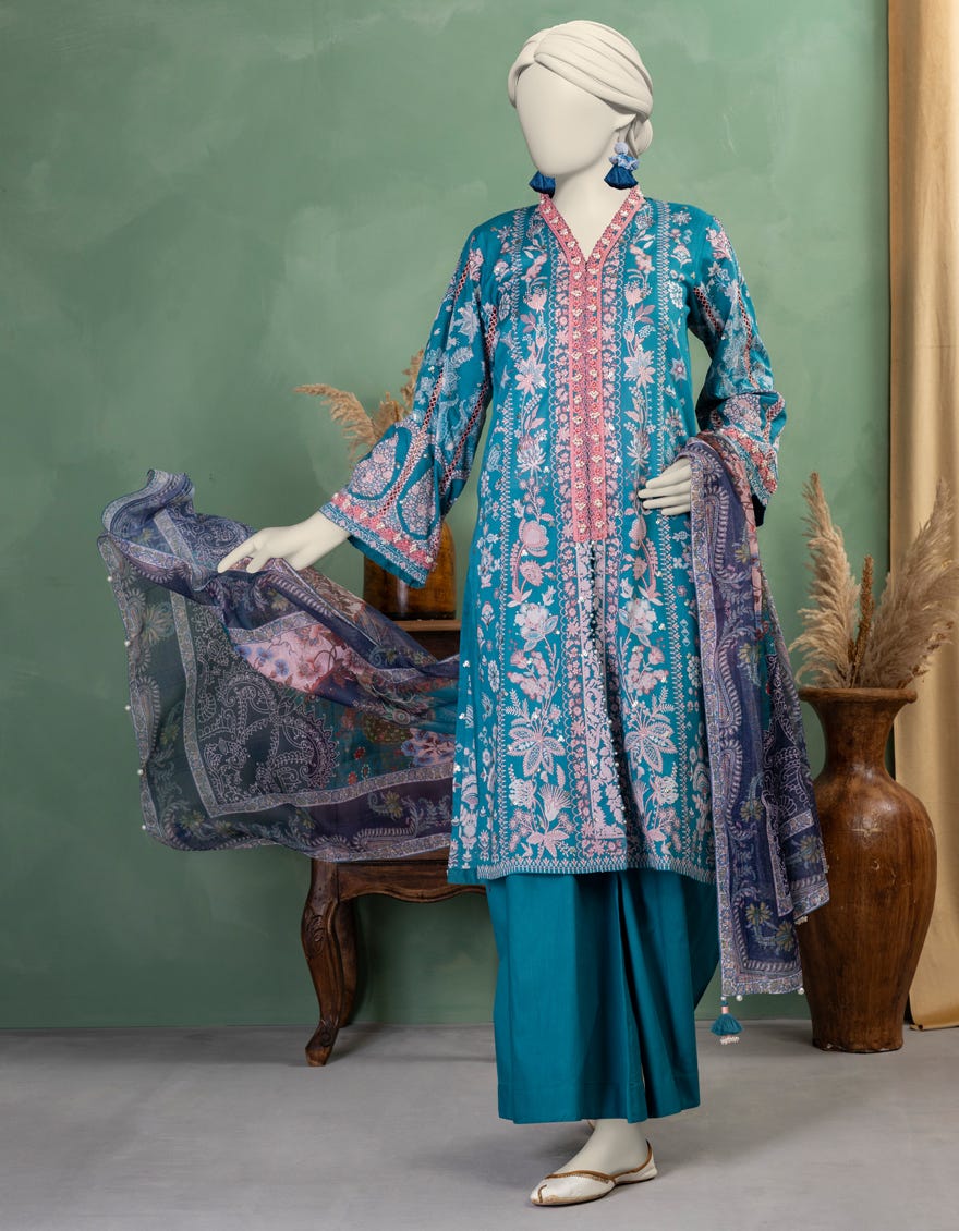 BLUE LAWN EMBROIDERED UNSTITCHED 3PC