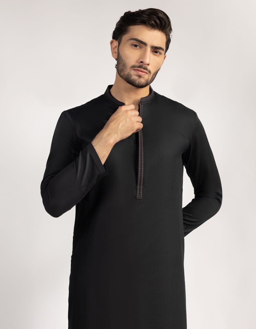 BLACK POLYESTER SEMI FORMAL KURTA TROUSER