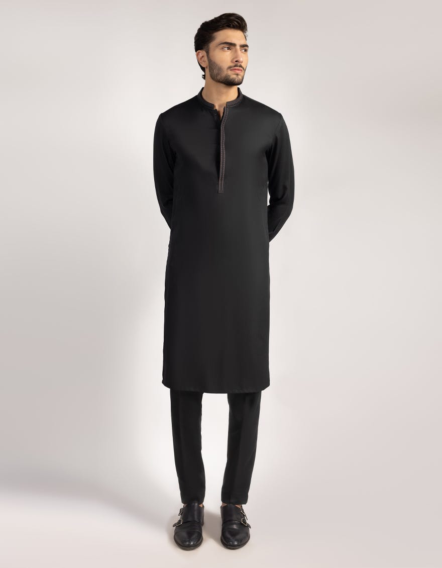 BLACK POLYESTER SEMI FORMAL KURTA TROUSER