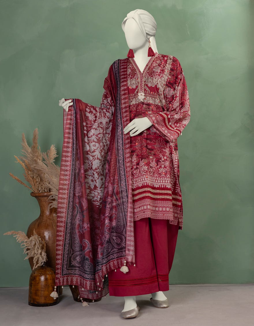 RED LAWN EMBROIDERED UNSTITCHED 3PC