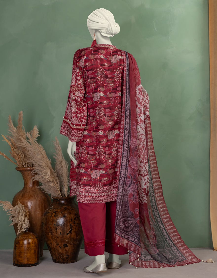 RED LAWN EMBROIDERED UNSTITCHED 3PC