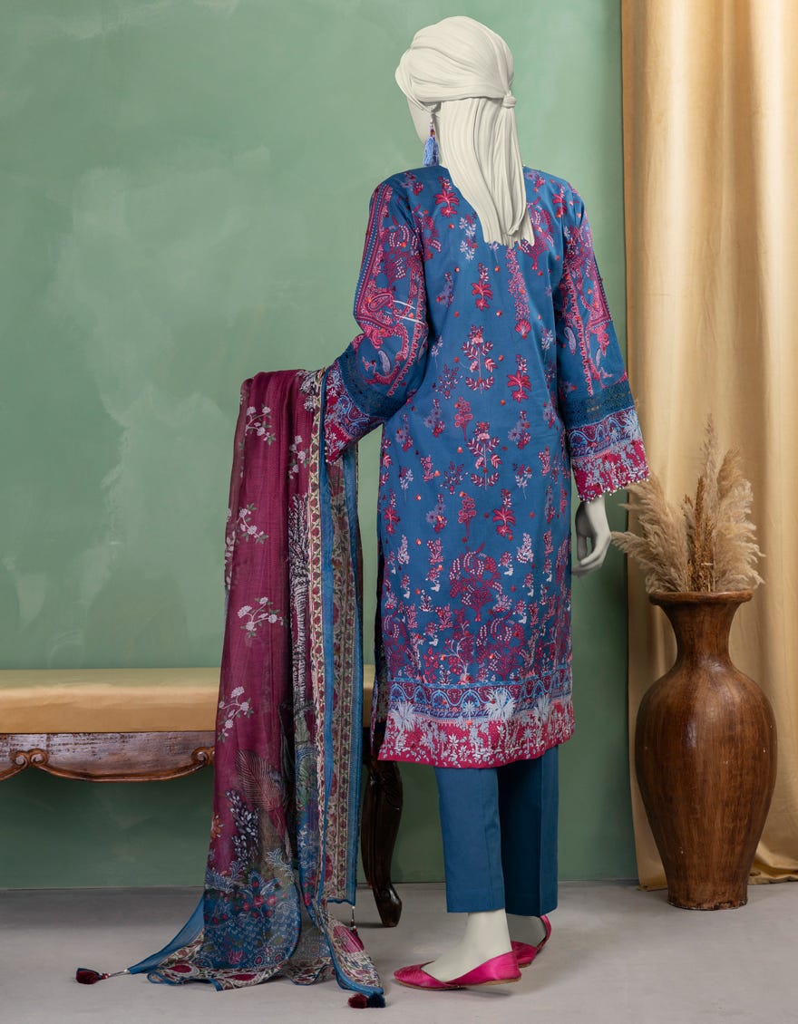 BLUE LAWN EMBROIDERED UNSTITCHED 3PC