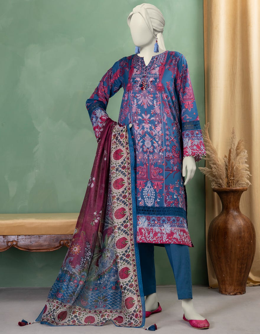 BLUE LAWN EMBROIDERED UNSTITCHED 3PC