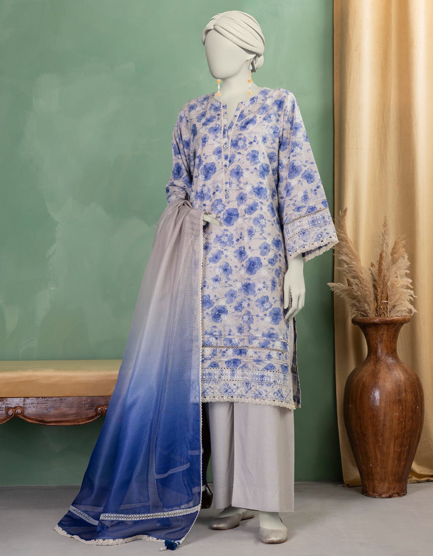 MULTICOLOR LAWN SCHIFFLI UNSTITCHED 3PC