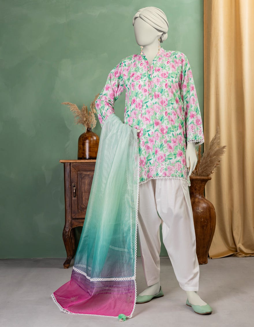 MULTICOLOR LAWN SCHIFFLI UNSTITCHED 3PC