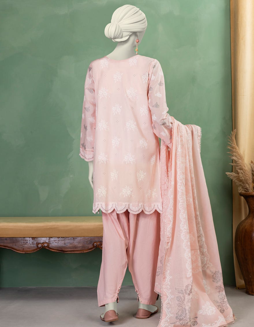 PINK LAWN PASTE PRINTED UNSTITCHED 3PC