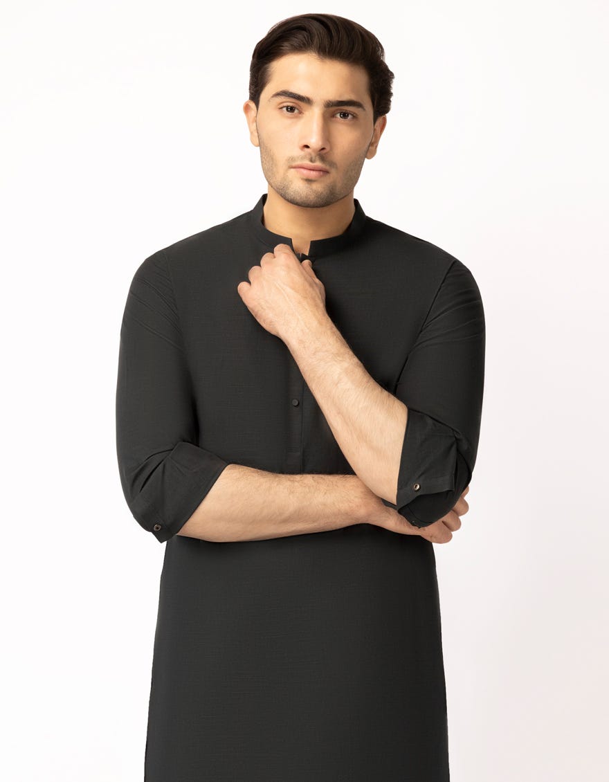 BLACK GREEN COTTON PLAIN KURTA TROUSERS