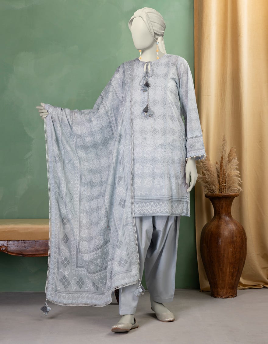 GREY LAWN PASTE PRINTED UNSTITCHED 3PC