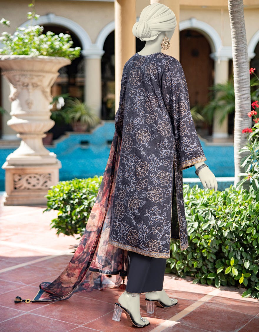 BLACK LAWN PASTE PRINTED UNSTITCHED 3PC