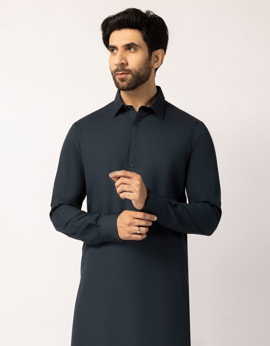 MIDNIGHT BLUE BLENDED PLAIN KAMEEZ SHALWAR