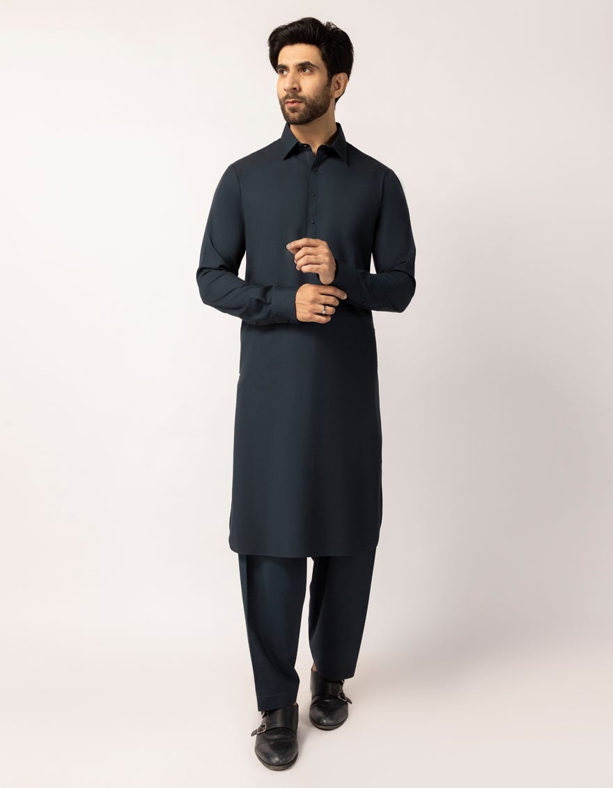 MIDNIGHT BLUE BLENDED PLAIN KAMEEZ SHALWAR