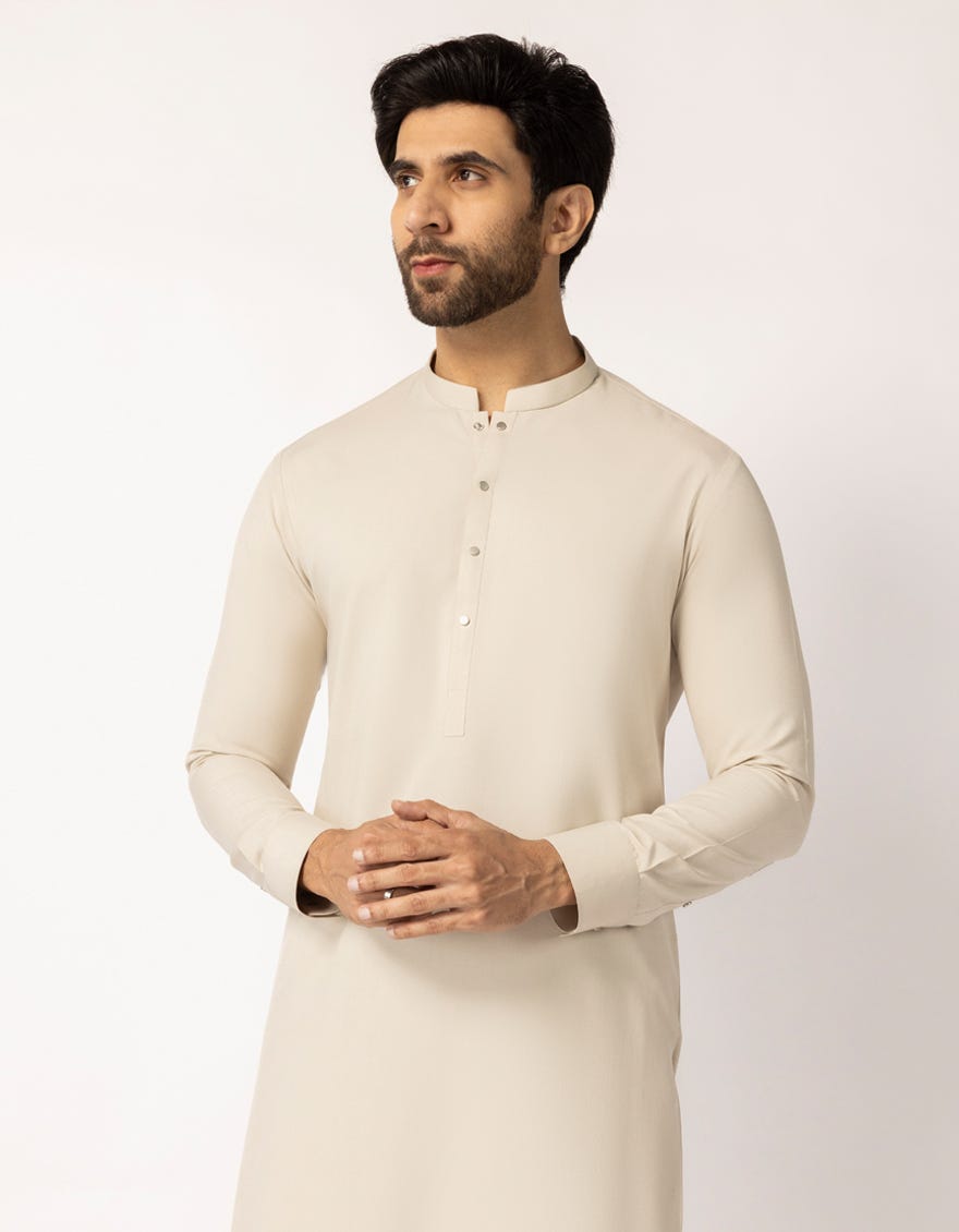 BEIGE BLENDED PLAIN KAMEEZ SHALWAR