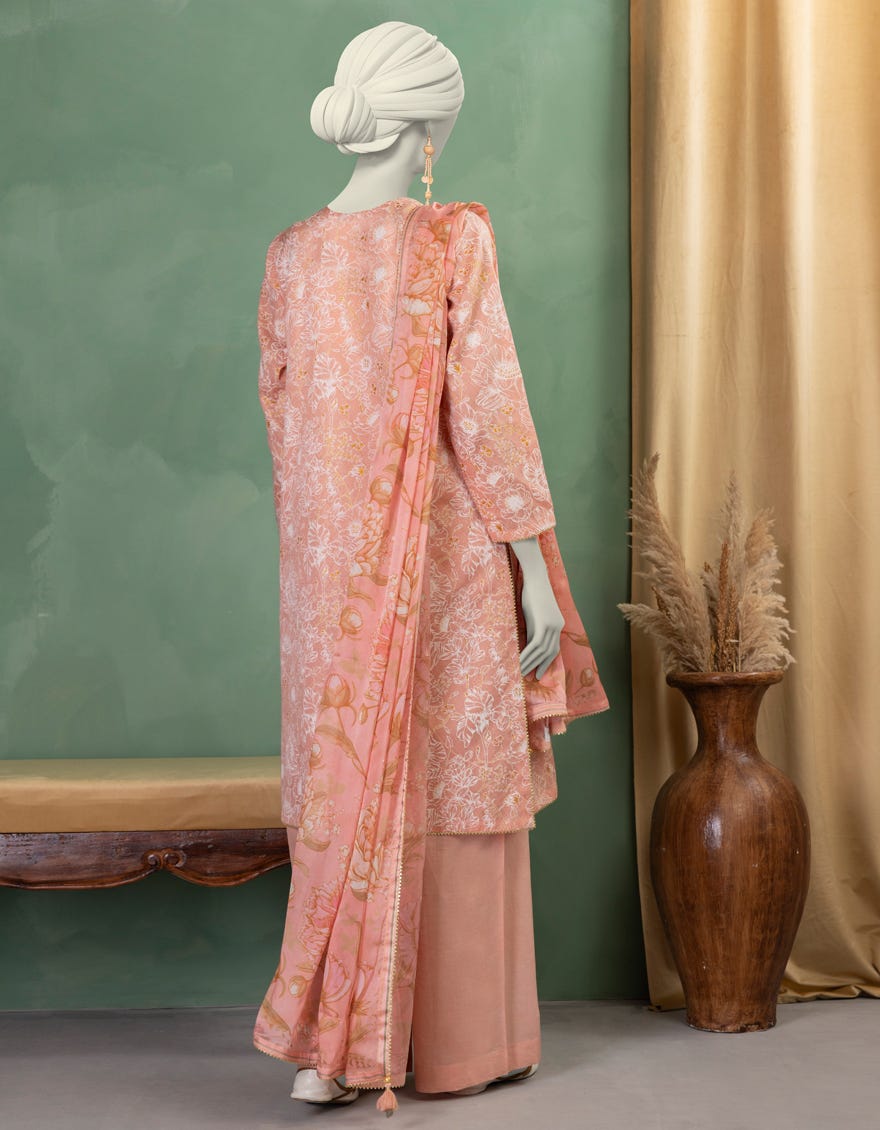 PEACH LAWN PASTE PRINTED UNSTITCHED 3PC