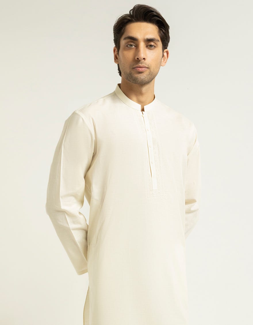 CREAM COTTON SEMI-FORMAL KURTA TROUSERS