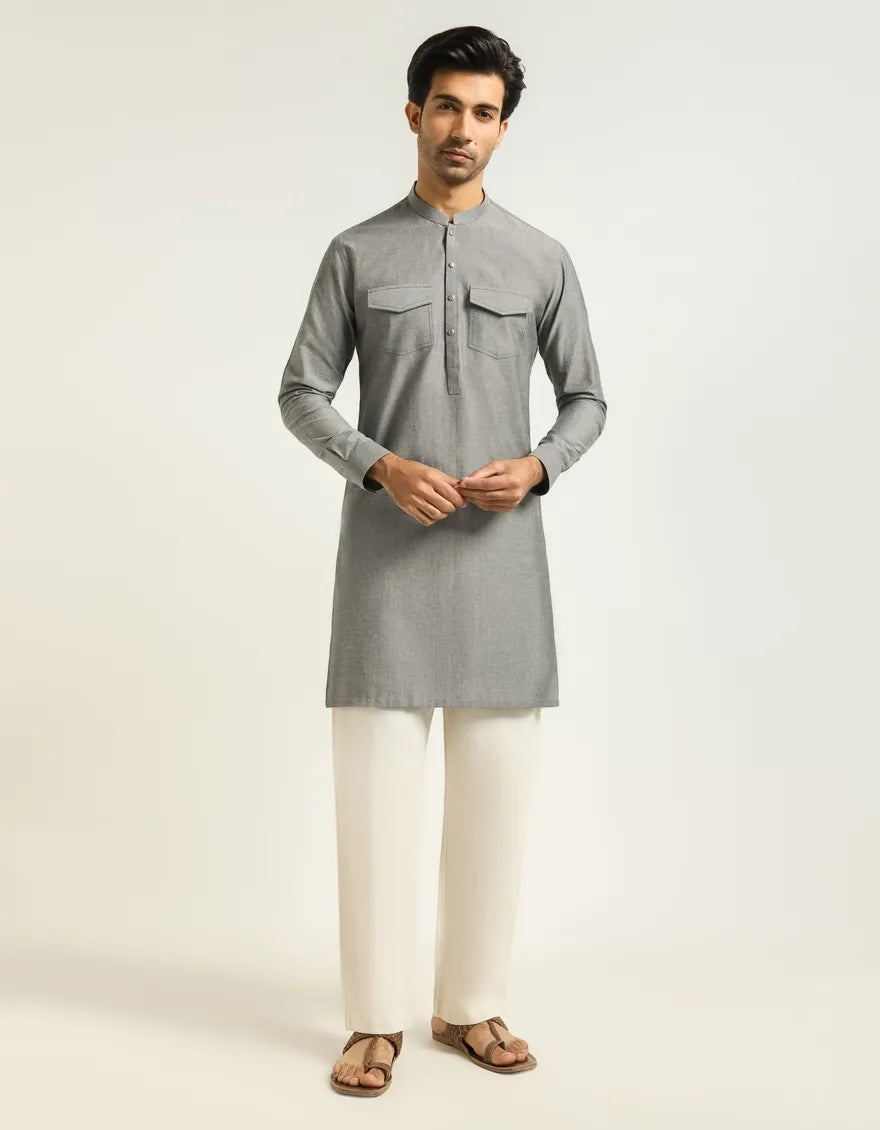 GREY COTTON CASUAL SHORT KURTA