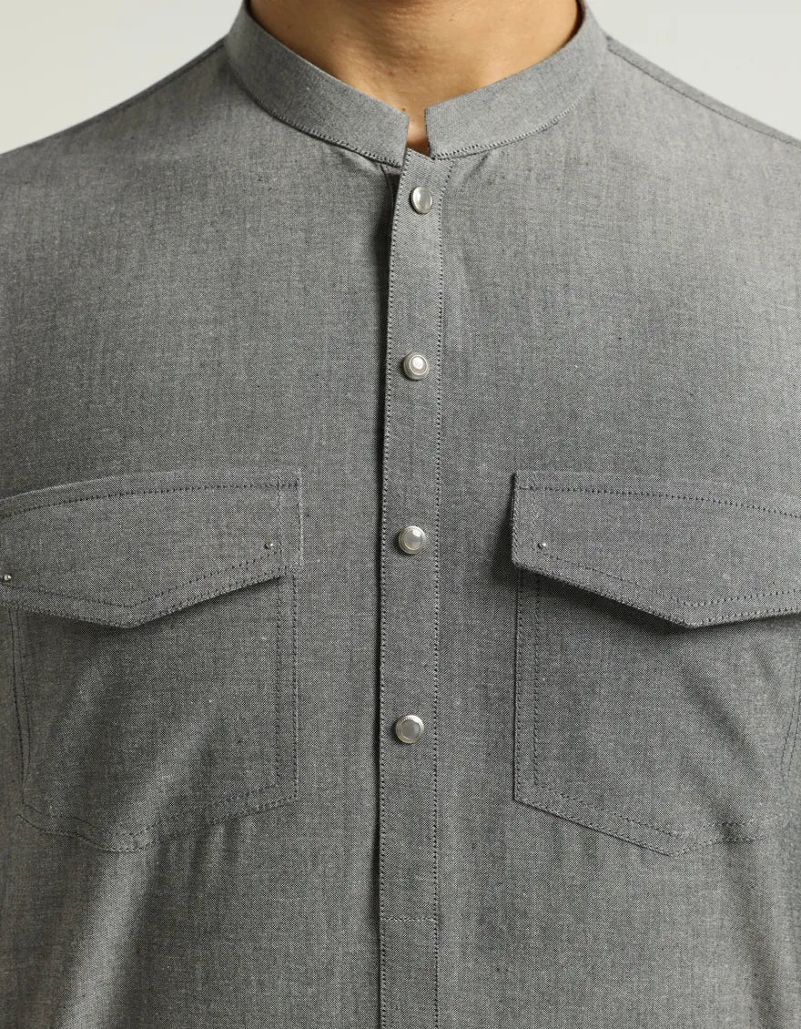 GREY COTTON CASUAL SHORT KURTA