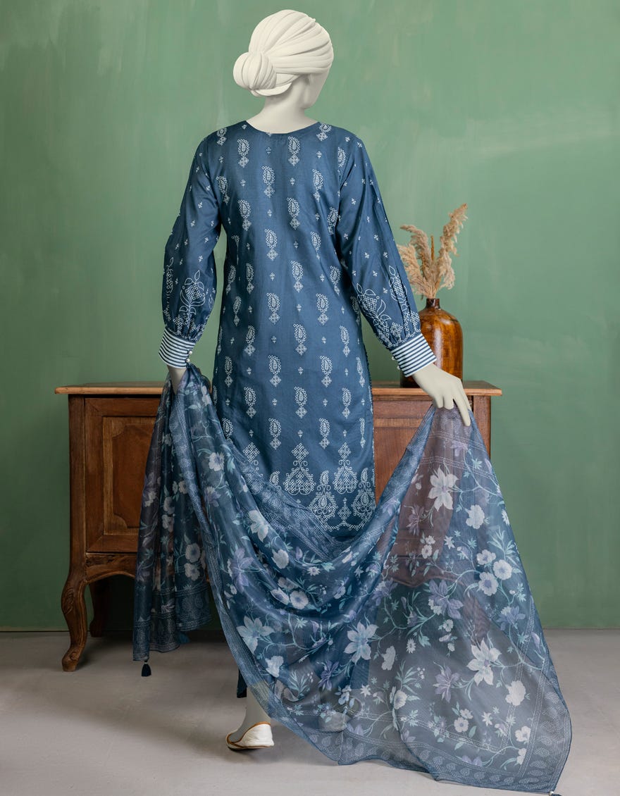 BLUE LAWN PASTE PRINTED UNSTITCHED 3PC
