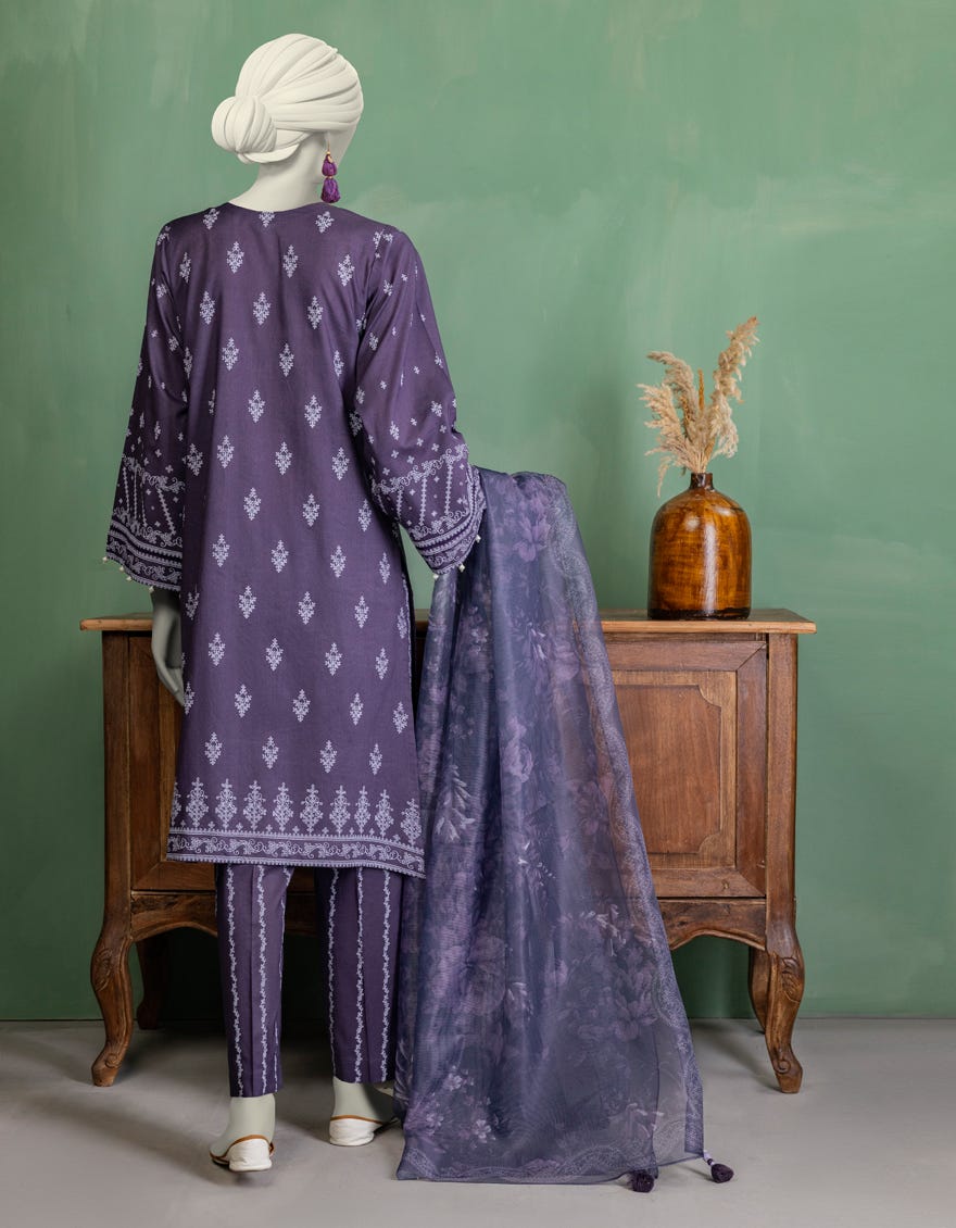 PURPLE LAWN PASTE PRINTED UNSTITCHED 3PC