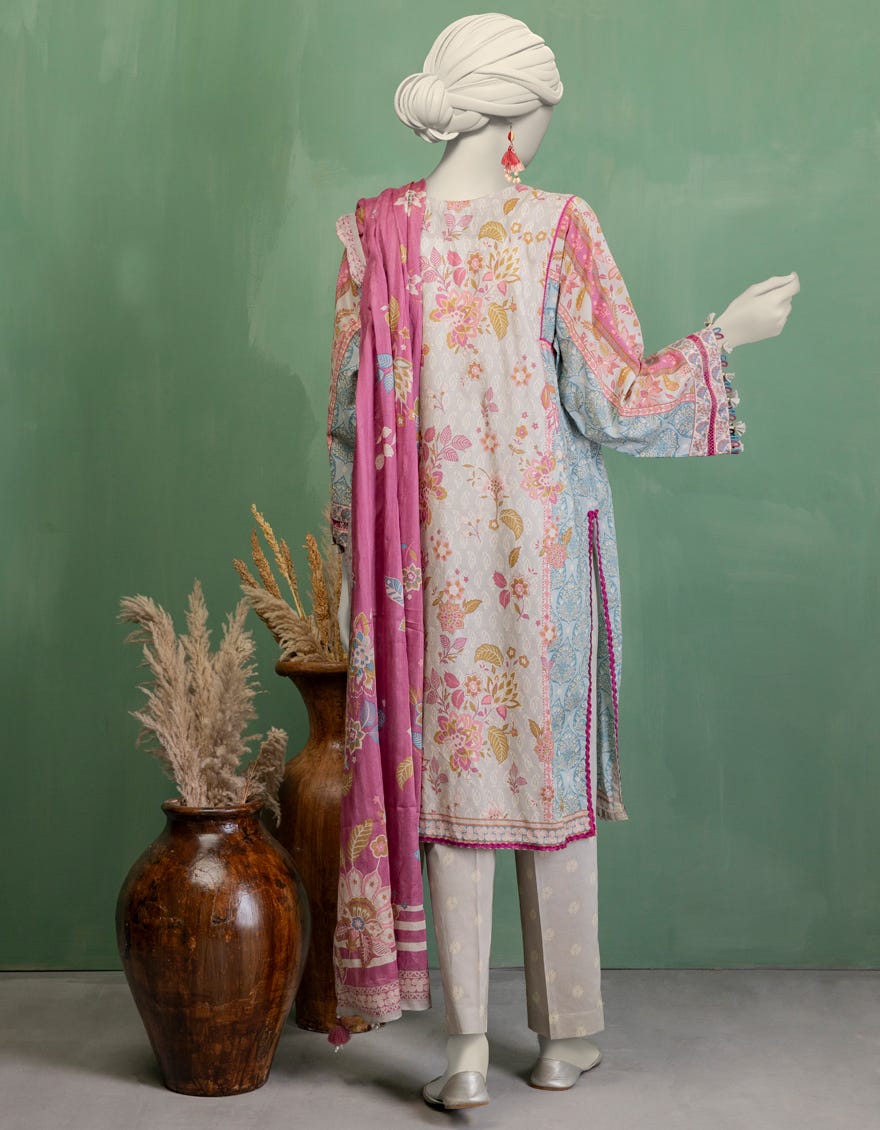 GREY DOBBY EMBROIDERED UNSTITCHED 3PC