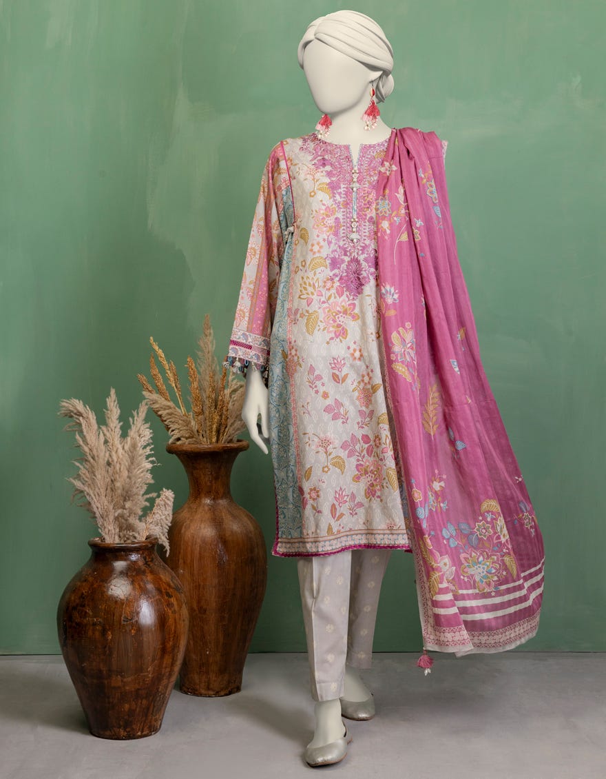 GREY DOBBY EMBROIDERED UNSTITCHED 3PC