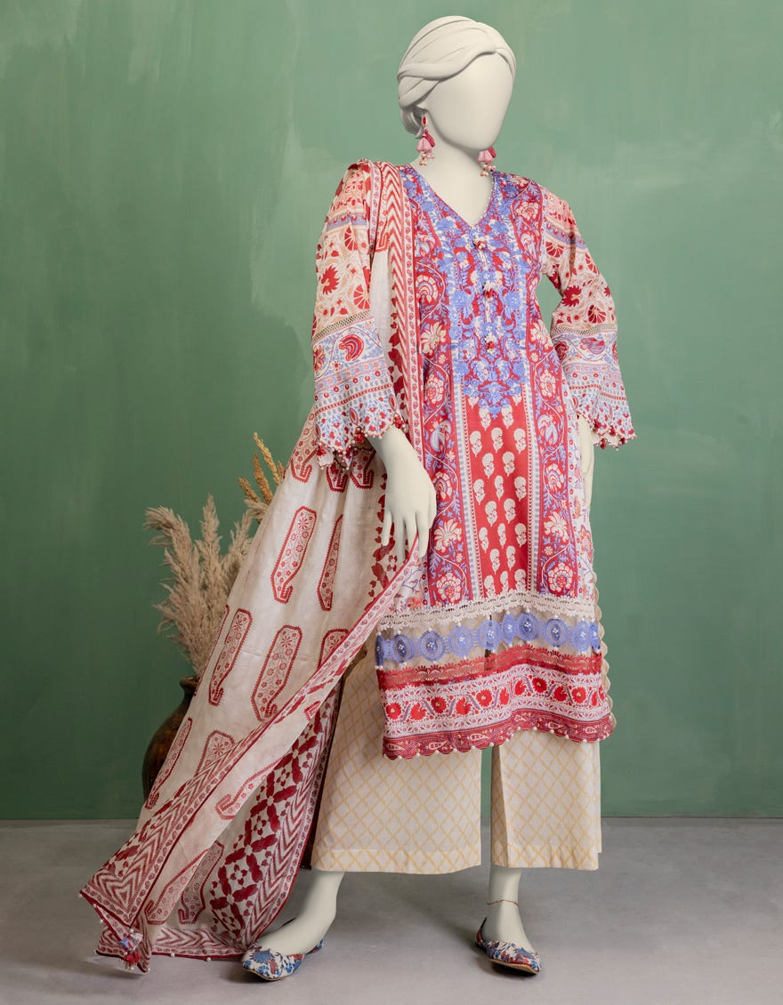 OFF WHITE DOBBY EMBROIDERED UNSTITCHED 3PC