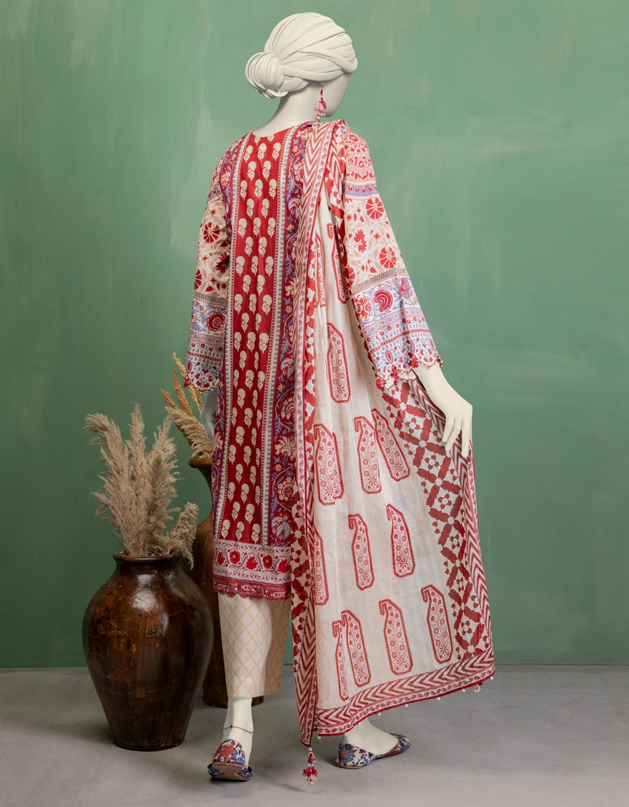 OFF WHITE DOBBY EMBROIDERED UNSTITCHED 3PC