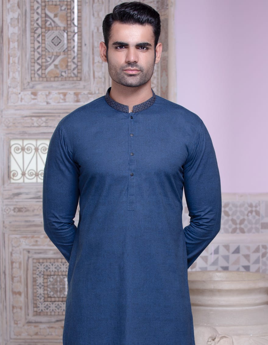 PRUSSIAN BLUE COTTON KURTA | JJK-A-34120