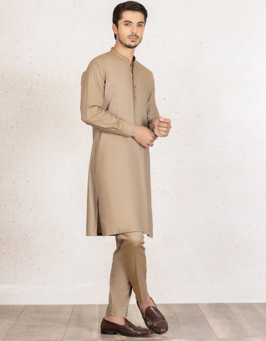 DARK SAND BLENDED KURTA PAJAMA | JJKP-A-34126