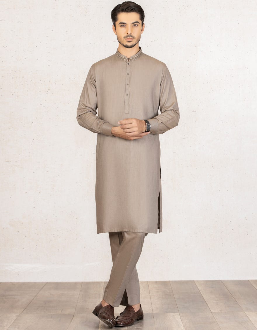 CEMENT GREY COTTON KURTA PAJAMA | JJKP-A-34127