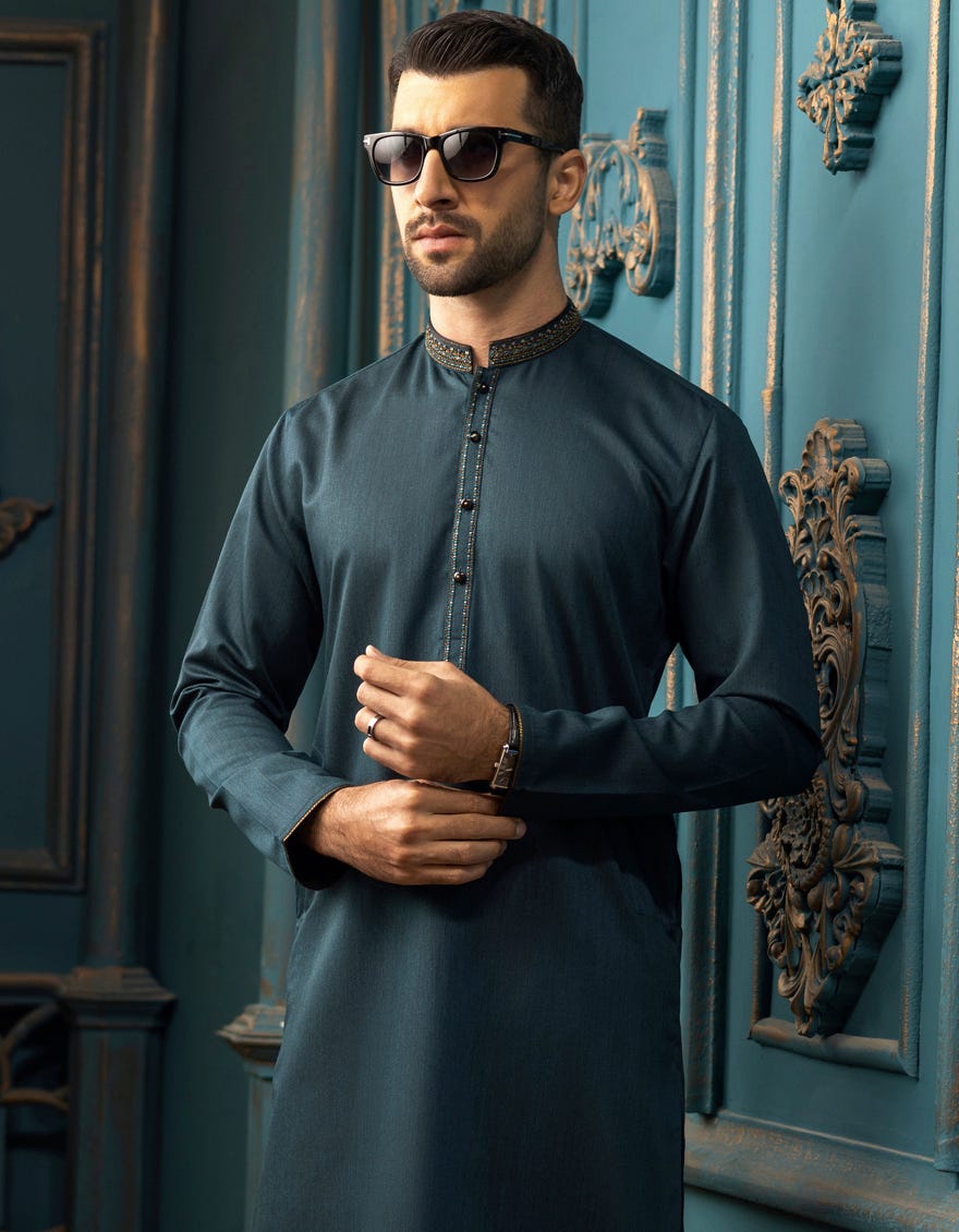 TEAL BLENDED KURTA | JJK-S-34142