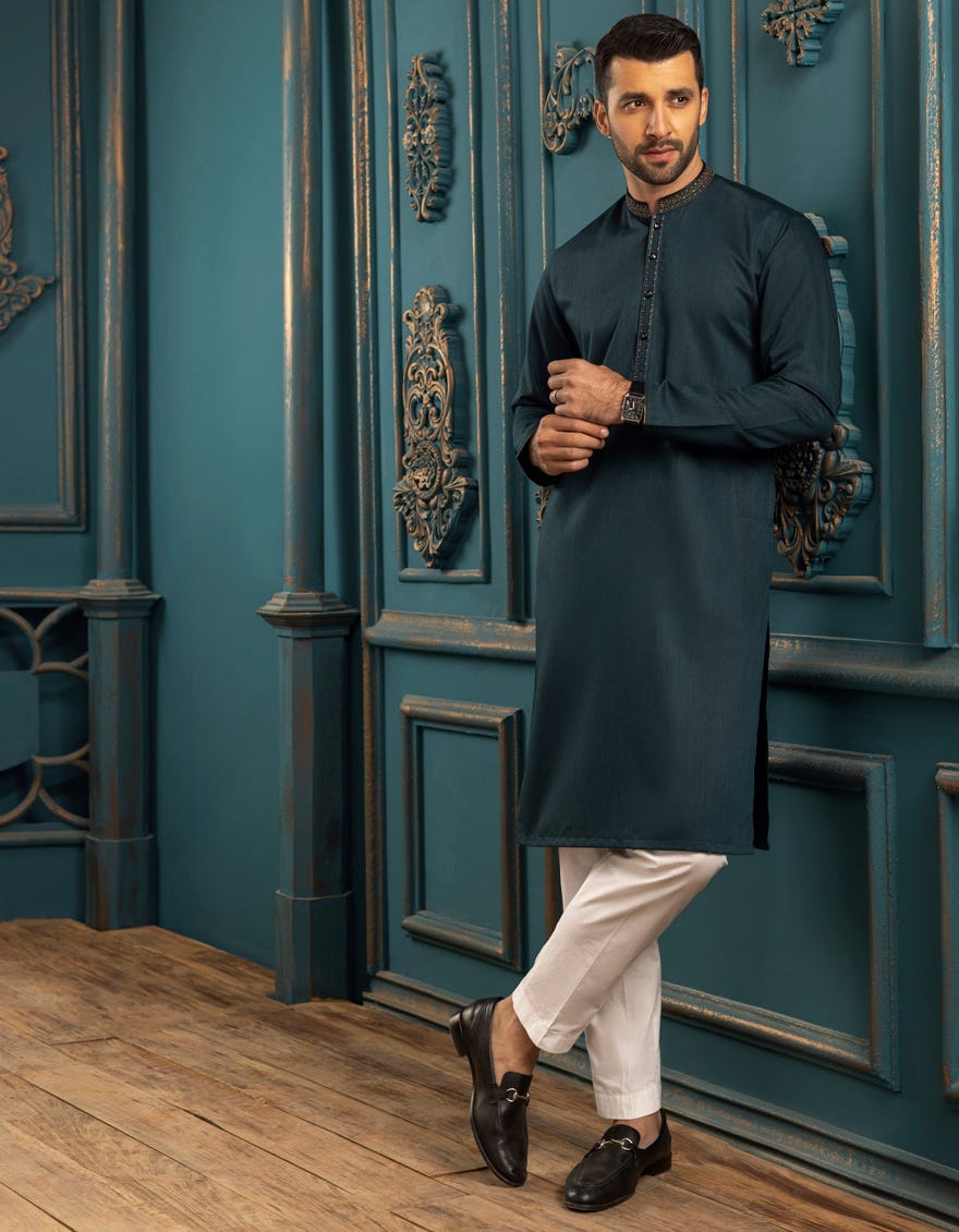 TEAL BLENDED KURTA | JJK-S-34142